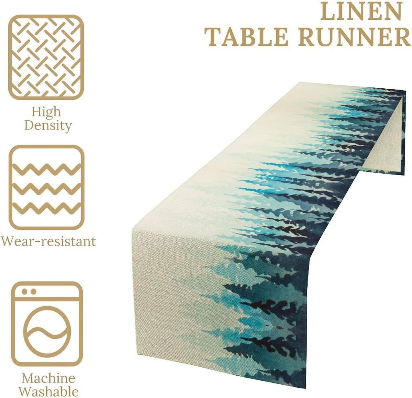 Misty Forest Table Runner,Foggy Blue Forest Landscape Table Runner for Kitchen Dining Table Home Party Decoration 13x90 Inch