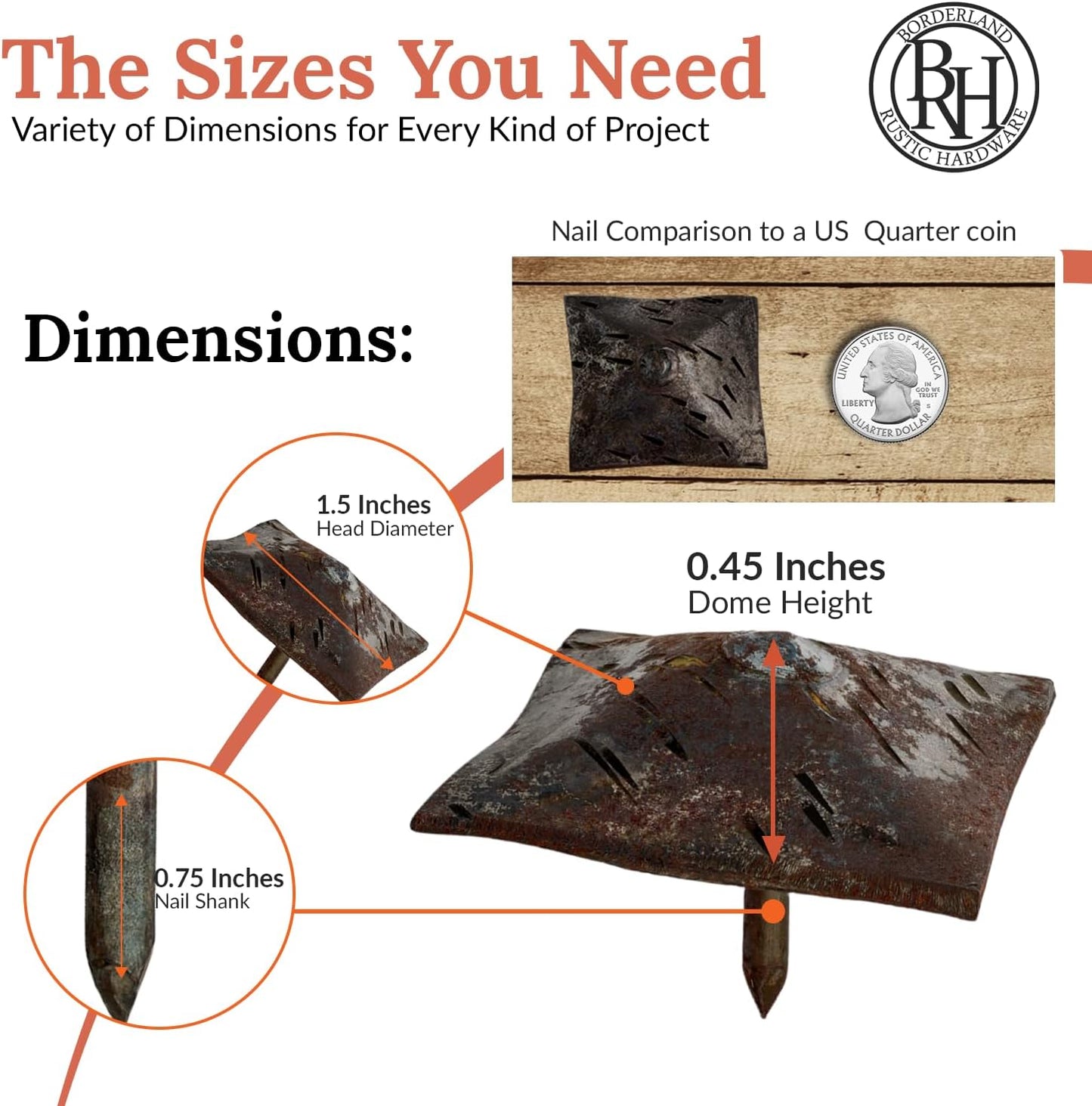 25 Pack 1.5" Square Head Iron Clavos Decorative Nails – Unfinished – Handmade Rustic Square Fasteners for Farmhouse Shutters, Faux Wood, Barn Doors, Shutters, and Gates – Ornamental Wood Accent