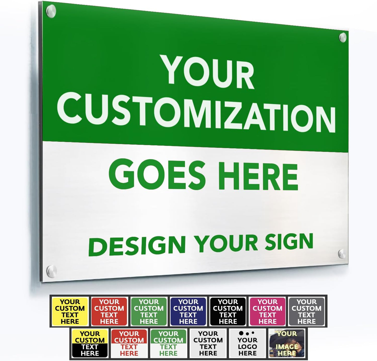 SPEEDYORDERS Custom Outdoor Metal Signs, Personalized Aluminum Signs, Customized Safety Signs, Metal Business Signs, Waterproof Outdoor Business Signs, White Aluminum (Green & White, 12x8 In)