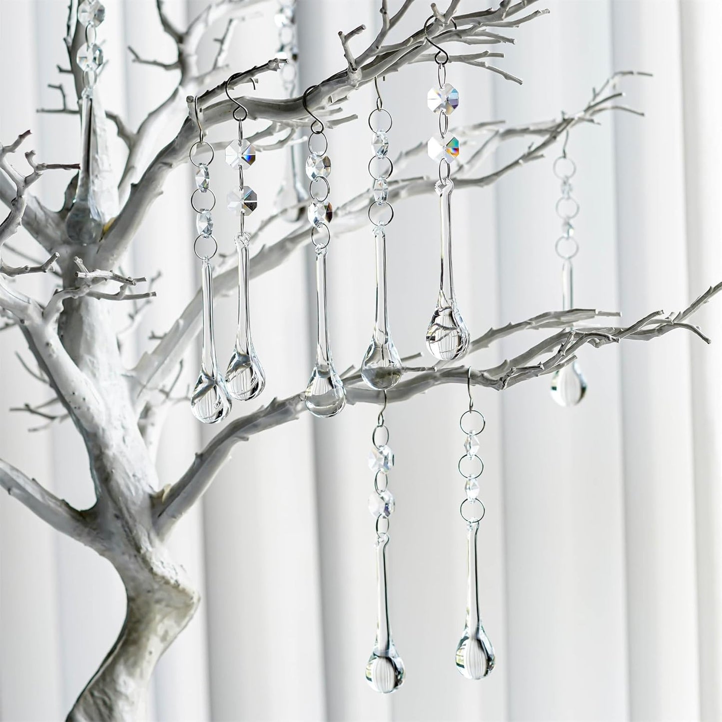 H&D 10pcs 5.3" Crystal Raindrop with Octagon Beads Chandelier Prisms Pendants Lamp Curtain DIY Suncatcher Parts (Clear)