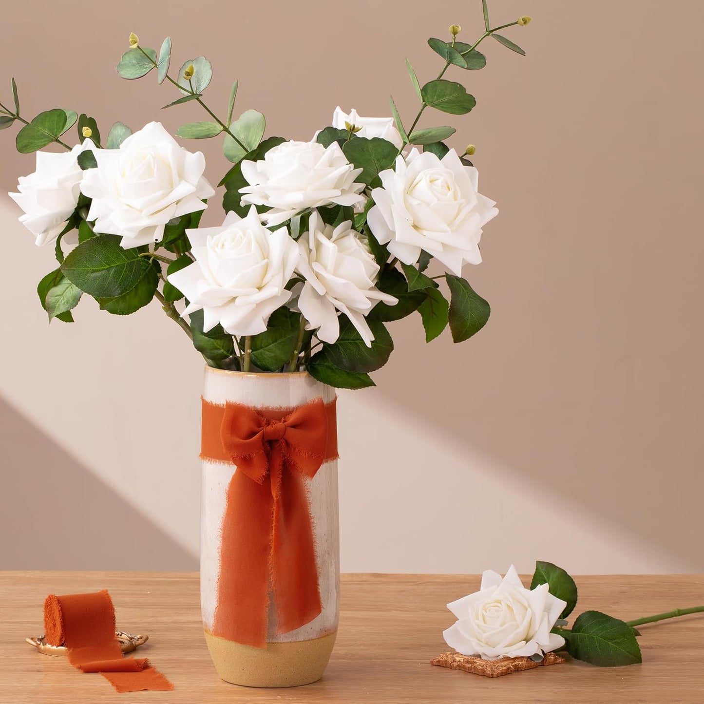 DORIS HOME Burnt Orange Chiffon Ribbon for Flower Bouquet, 2" x21Yd Fabric Ribbon for Gift Wrapping, Handmade Frayed Ribbon for Wedding/Christmas Decorations