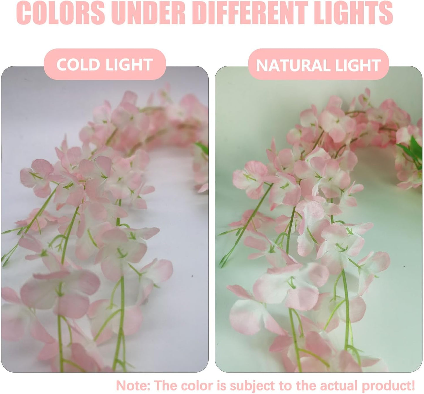 5 Pack Light Pink Wisteria Hanging Flowers, 3.44 Ft Fake Hanging Flowers, Artificial Wisteria Garland Vines for Wedding Room Backdrop Outdoor Patio Garden Decoration