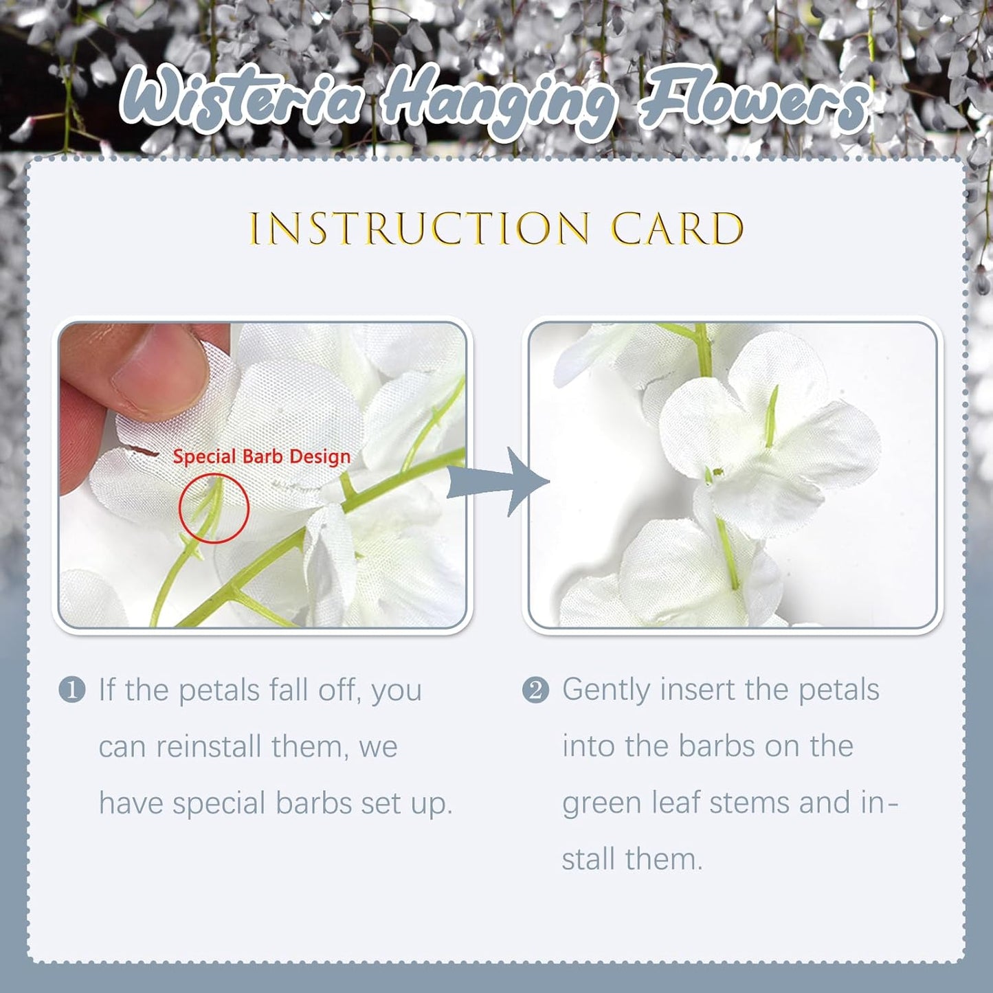 5pcs Grey Artificial Wisteria Garland, 3.77 Ft Hanging Flowers, Irregular Shape, Outdoor Indoor Home Decor, 5 Count