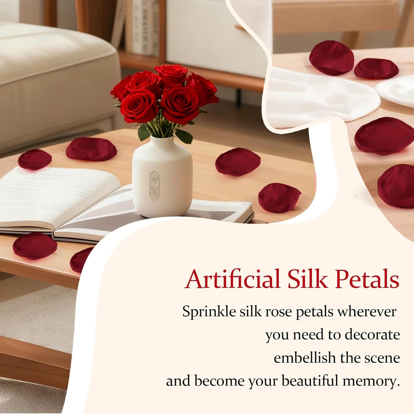 Silk Rose Petals Burgundy 300pcs - Bulk Faux Flower Petals for Wedding Decor, Dinner Table Scatter, Party Confetti, Bridal Shower, and Night Decoration