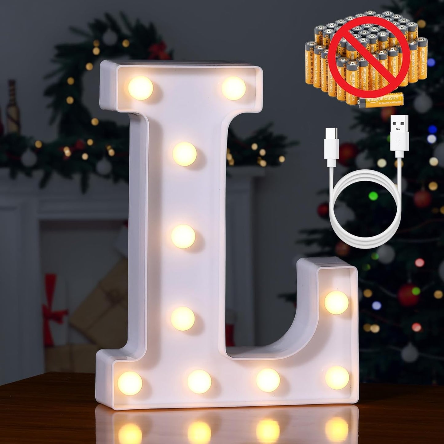 Foaky Rechargeable LED Letter Lights Sign Marquee Light Up Letters Sign for Night Light Wedding/Birthday Party Christmas Lamp Home Bar Decoration (L)