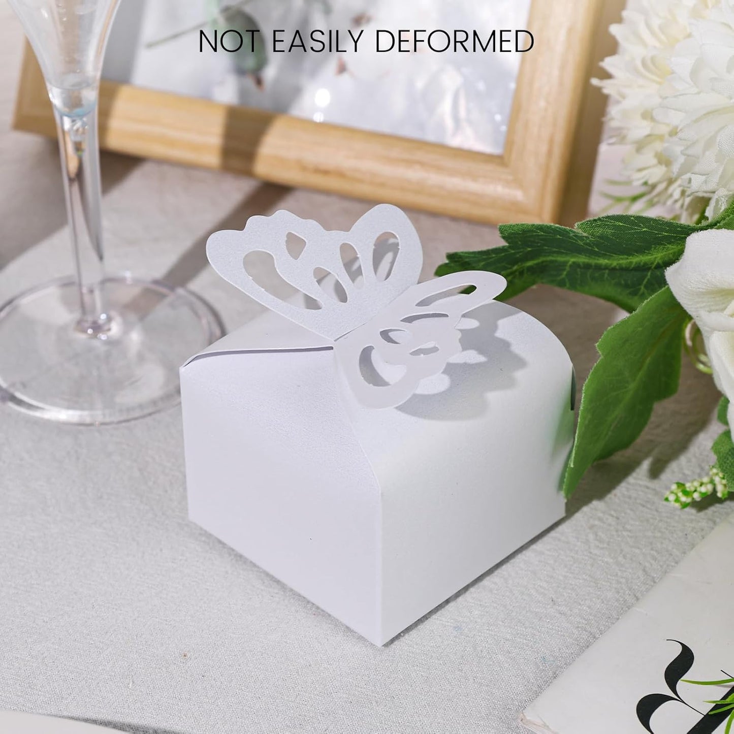 VGOODALL 50PCS Party Favor Boxes, 2.4" x 2.4" x 1.8" 3D Butterfly Candy Boxes White Baby Shower Favors for Wedding Birthday Party Gift