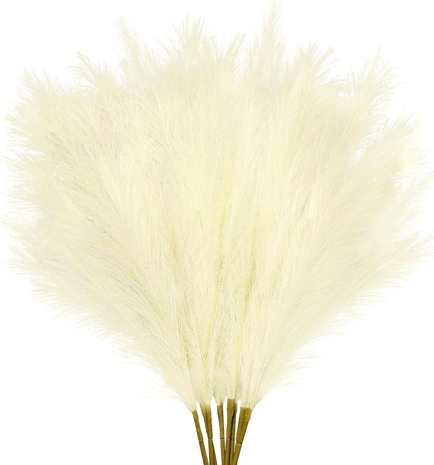 35" Faux Pampas Grass Decor, 8pcs Large Tall Fluffy Artificial Pompous Grass Branches Floral Fake Pompas Grass Bulrush Floor Vase Filler Flower Arrangement for Home Wedding Boho Decor Beige