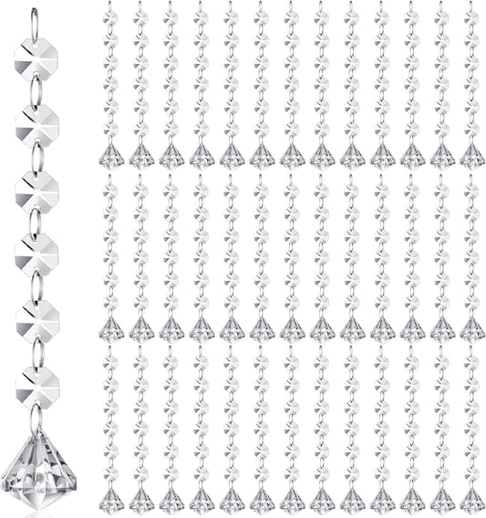 Nuenen 100 Pcs Acrylic Hanging Crystals for Centerpieces Chandelier Clear Crystal Garland Strands Ornament Acrylic Clear Beads Prisms Pendant for Christmas Tree Window Home Decoration(Diamond)