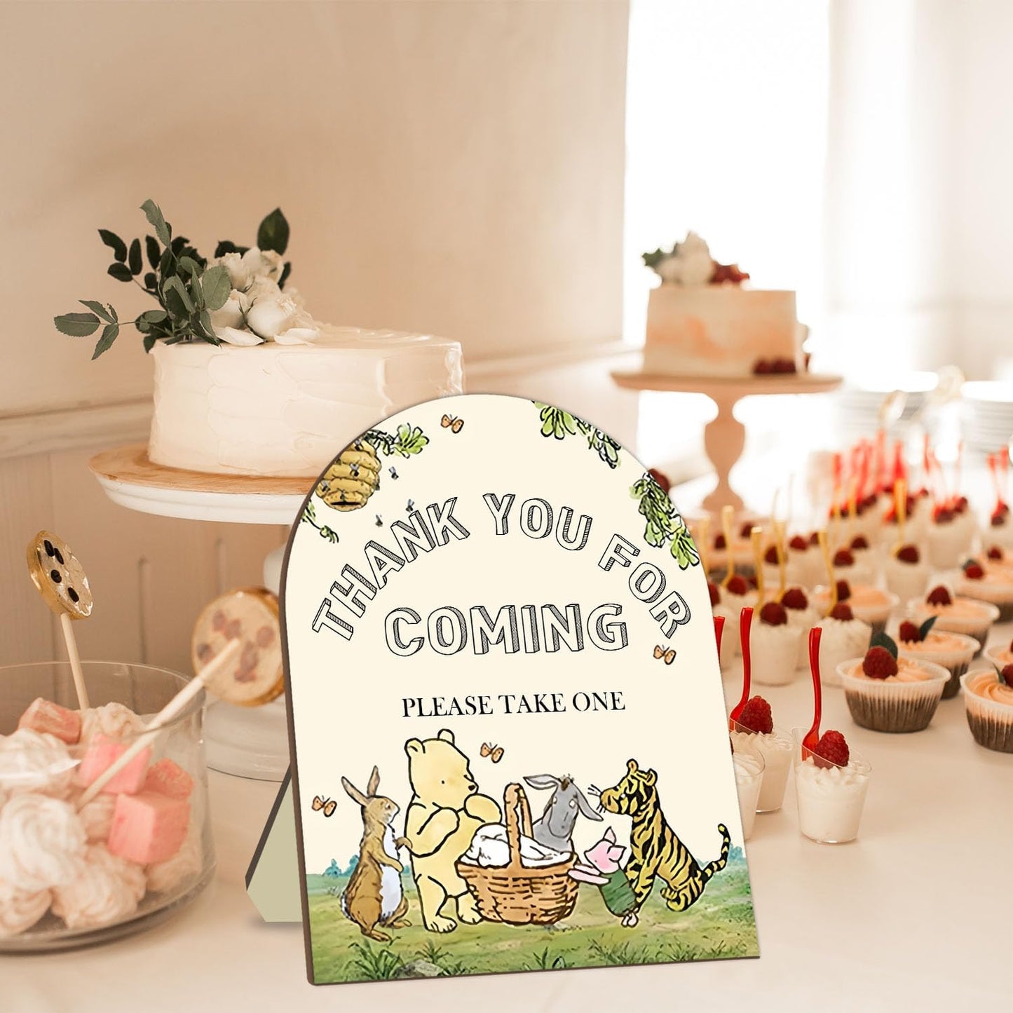 Winnie Bridal Shower Favors Sign, Winnie Decor Bridal Shower Gifts for Guests, Classic Pooh Thank You for Coming Please Take One Sign, Cute Animals Decor Baby Shower Party Supplies 9 * 11IN