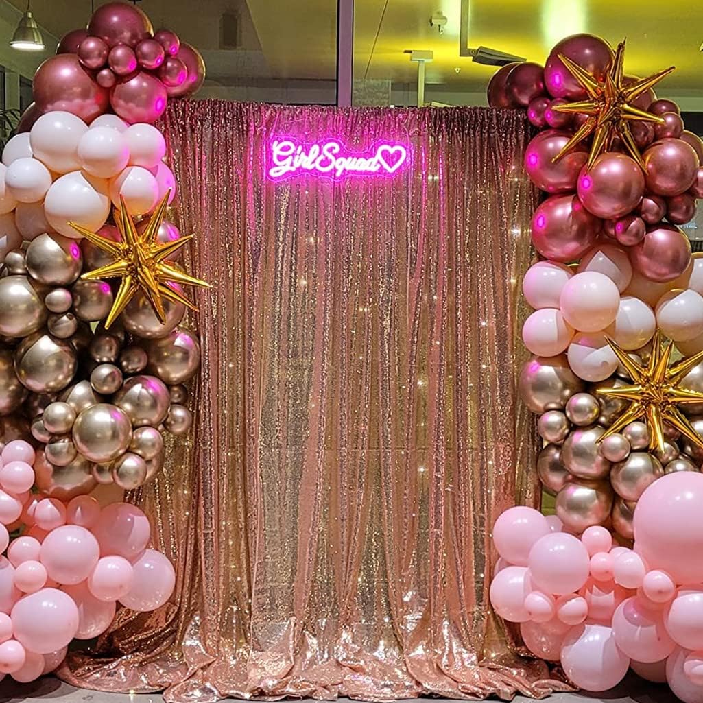 Poise3EHome Rose Gold Sequin Backdrop,8FT x 10FT Sequin Photography Backdrop Curtain for Party Decoration