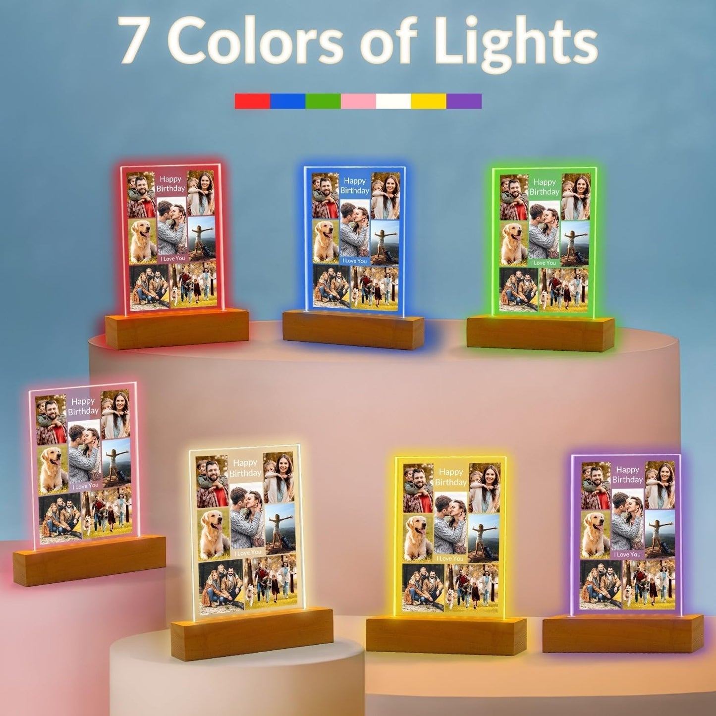 Personalized Birthday Gifts for Women and Men, Custom Picture Frames with Photo, Customized Photo Frame with Night Light, Personalized Anniversary Couple Gifts for Him and Her