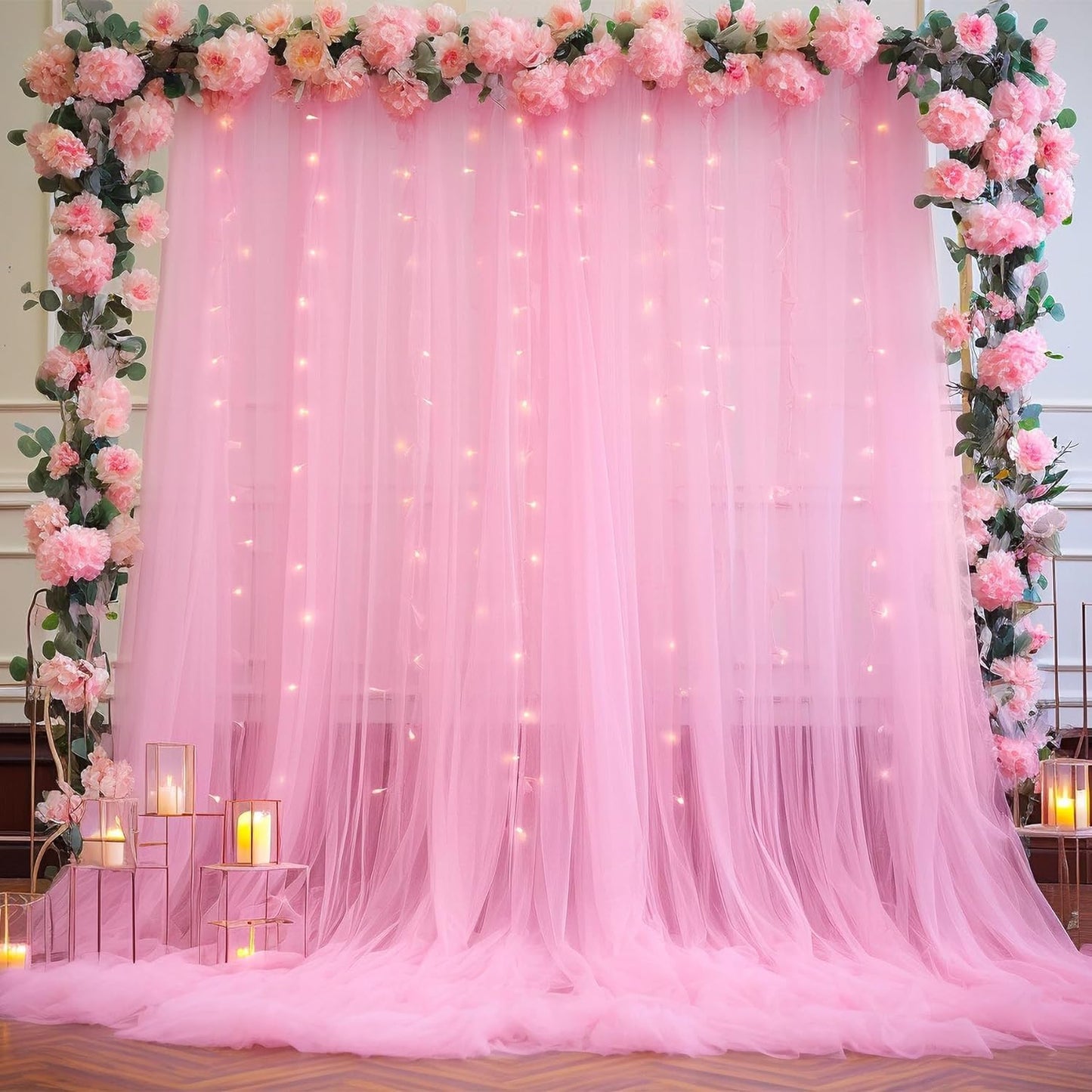 Pink Tulle Backdrop Curtain for Parties Girls Baby Shower 10ft X 8ft Light Pink Sheer Backdrop Curtains for Birthday Party Wedding Photo Booth Decorations 2 Panels 5ft X 8ft