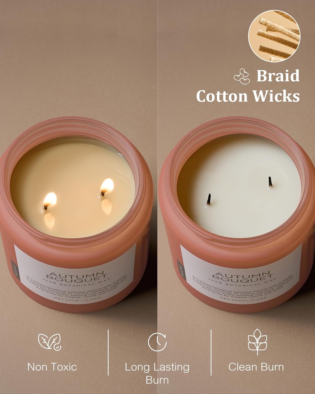 M&SENSE Fall Candle Autumn Flower Scented, Large 19.4oz Natural Soy Wax 110 Hours Burn Time Clean Non Toxic Candle Classic 2 Wicks Gifts