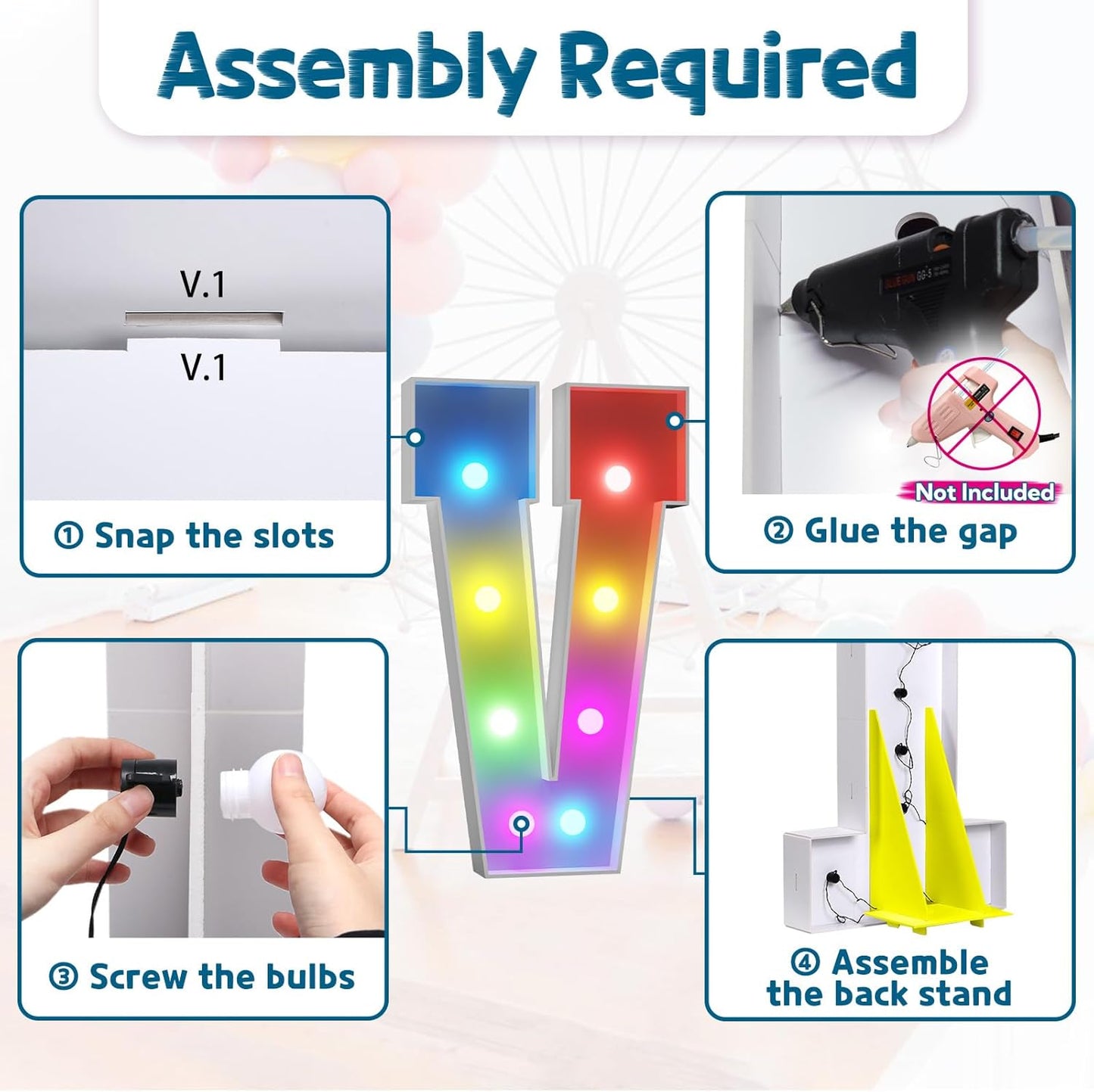 imprsv 3FT Colorful Marquee Light Up Letters V, 18 Colors Light Up Sign Alphabet Sign with Remote, One Letters First Birthday, Large Letters for Birthday Engagement Anniversary Wedding Party Decor