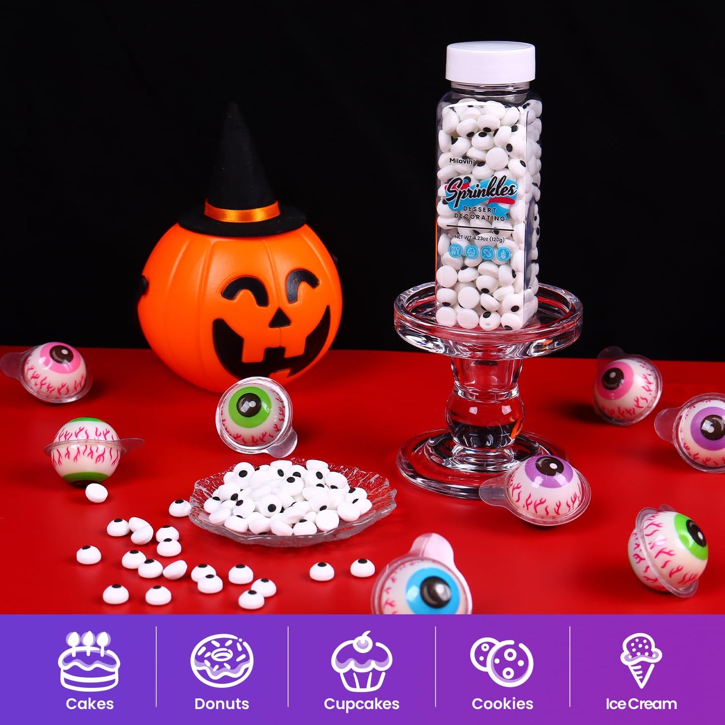 Candy Eyeballs, 0.4in/10mm Edible Eyes Sprinkles, Halloween Sprinkles, Candy Eyes for Decorating, Perfect for Cake, Cupcake, Macaron, Baking, Ice cream, and Cookies(4.23 oz Edible Eyeballs)