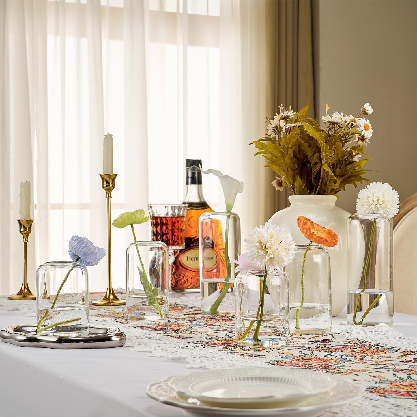 Glass Bud Vases Set of 6 Clear Flower Vase for Centerpieces Shelf, 3.9'' 4.9'' 6.7'' Modern Small Vases for Living Room Bedroom Office Home, Decor for Wedding House Warming Party