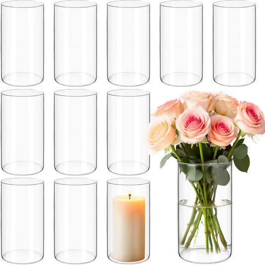 12Pack Glass Cylinder Vases for Centerpieces - 6 Inch Tall Flower Vase for Wedding Decorations, Floating Candle Holder Vase Bulk,Glass Hurricane Candle Holders for Table Shelf, Party, Home Decor