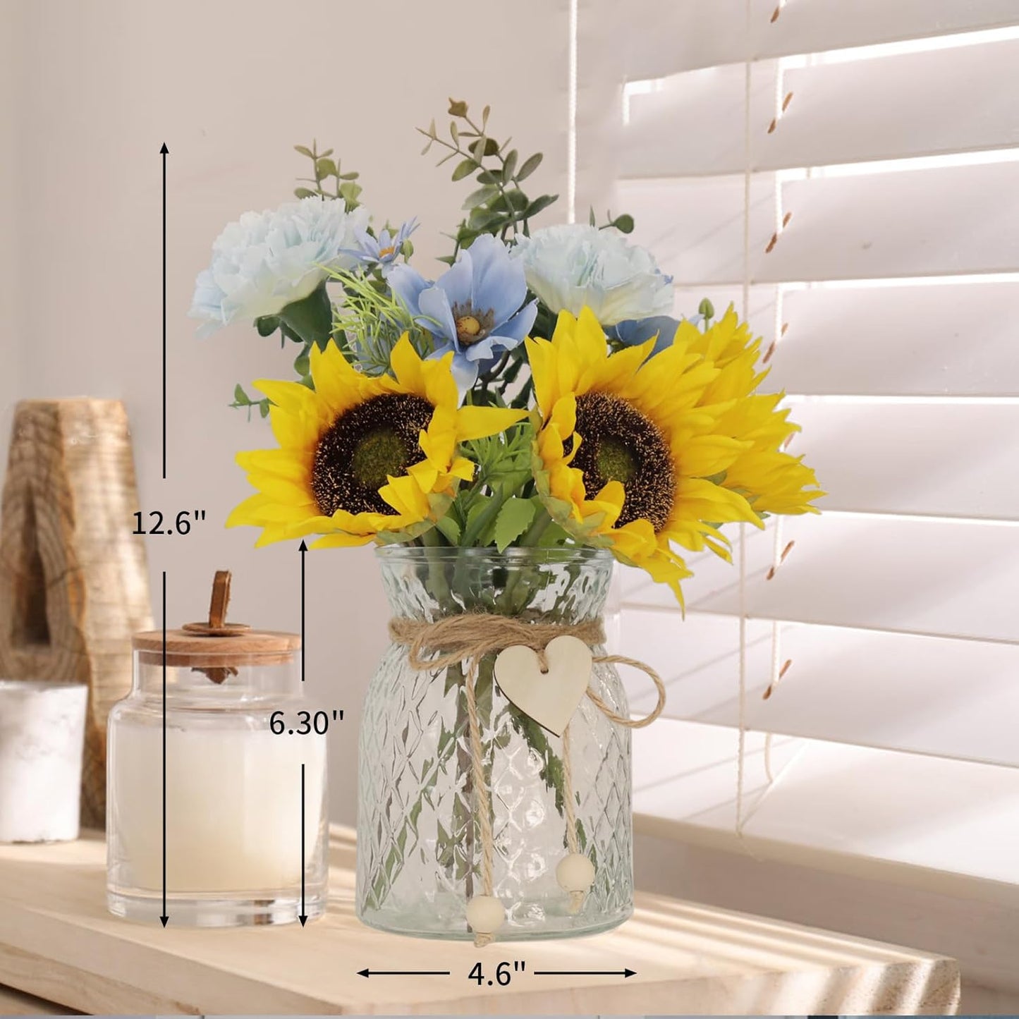 Leftover Faux Flowers in vase,Table centerpieces for Dining Room,Blue-Yellow Sunflower Flower centerpieces for Tables