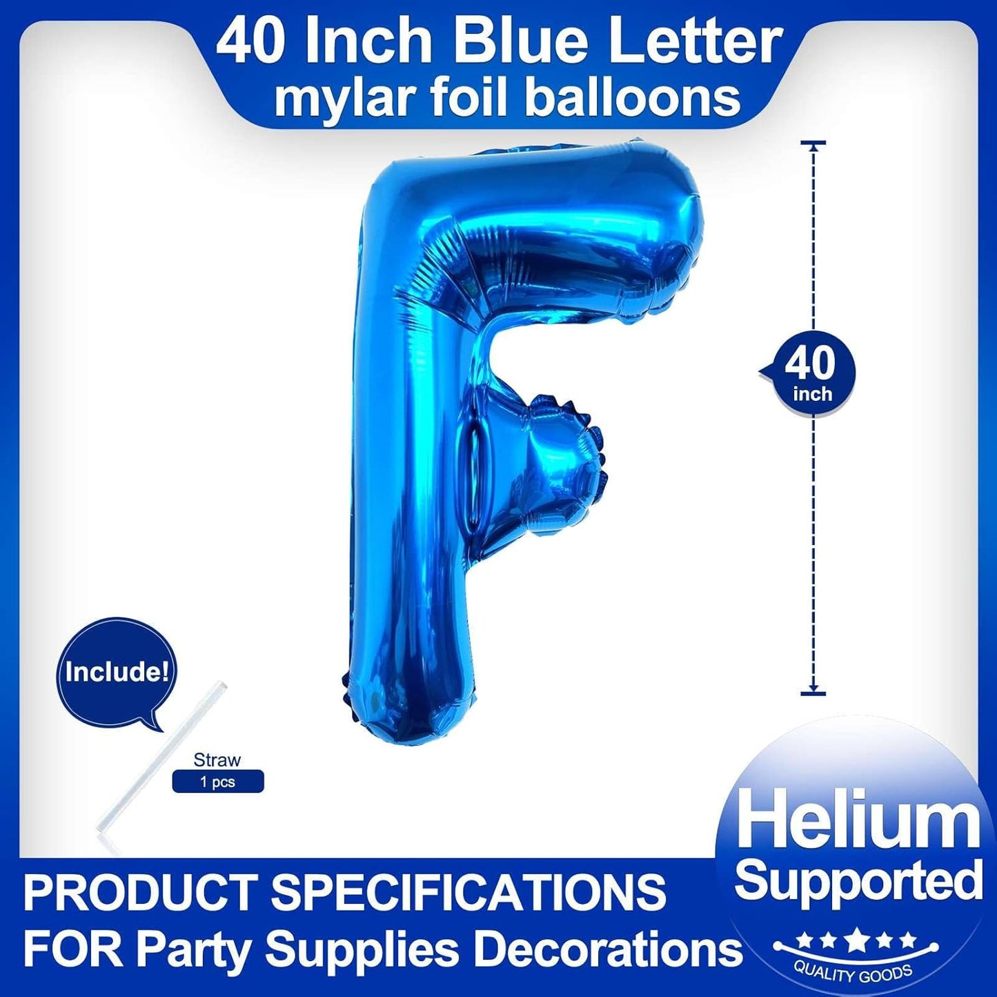 40 Inch Blue Letter F Balloons, DIY Phrase Foil Alphabet Letter F Balloons DIY Word F Banner for Birthday Anniversary Celebration Graduation Party Supplies Decoration