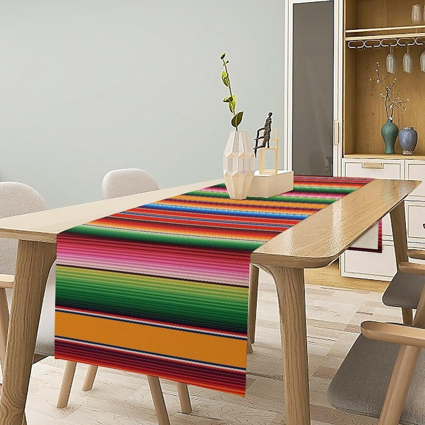 Mexican Table Runner,Colorful Stripe Art Table Runner for Kitchen Dining Table Home Party Decoration 13x60 Inch