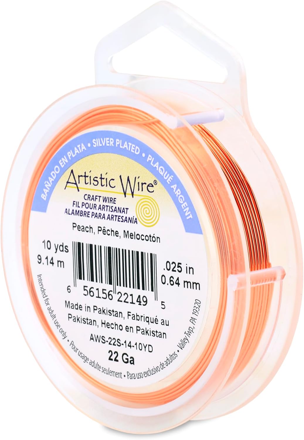 Artistic Wire, 24 Gauge Silver Plated Tarnish Resistant Colored Copper Craft Wire, Peach, 15 yd