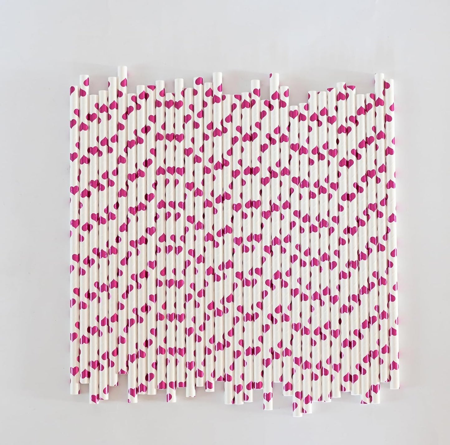 Paper Straws, Disposable Drinking Straws Biodegradable 7.75 inch,for Wedding Birthday Decorative Holiday Party Supplies - 100 Count, Foil Rose Pink Heart