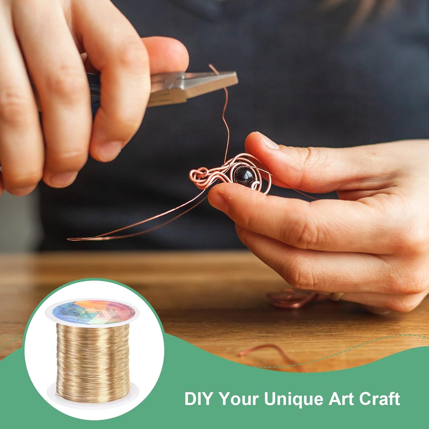 2-Rolls 0.3mm Jewelry Wire, 28 Gauge 328FT Craft Wire Copper Beading Wire for Jewelry Making/Planting/Weaving/DIY Crafting, Soft Metal Wires [100M, Champagne Gold]