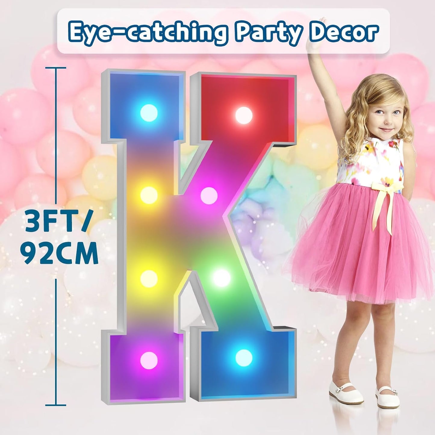 imprsv 3FT Colorful Marquee Light Up Letters K, 18 Colors Large Light up Letters Alphabet Sign with Remote, Big Marry Me Sign, Birthday Party Decorations Baby Shower Anniversary Wedding Decoration