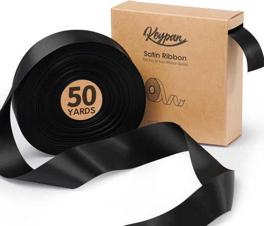 Black Satin Ribbon 1-1/2 Inch x 50 Yards Double-Faced Polyester Hair Ribbons for Women, for Gift Wrapping Paper Bows Wedding Invitations DIY Crafts