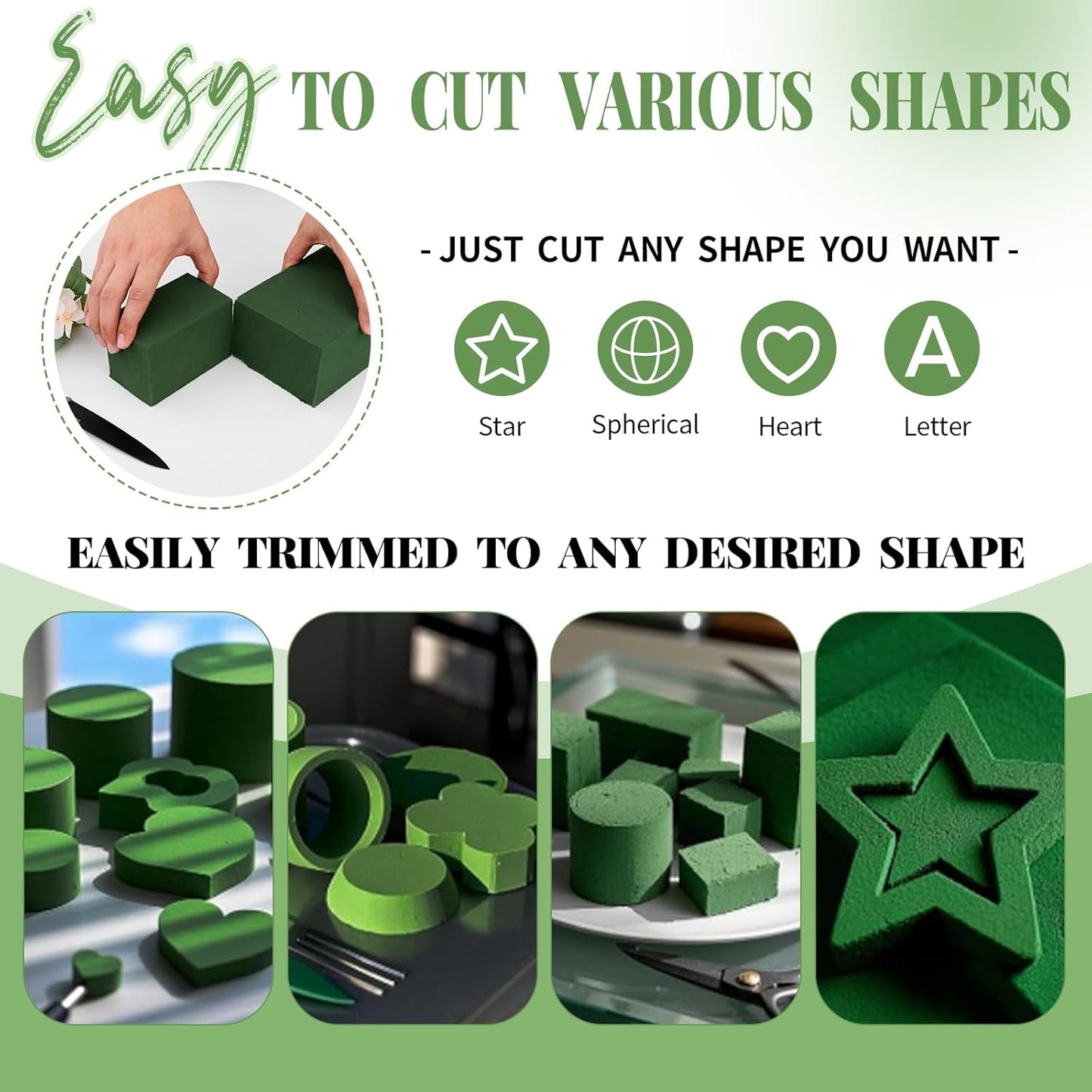 Aktor 48 Pcs Floral Foam Blocks for Fresh & Artificial Flower Arrangement, 8.8” x 4.1” x 2.7” Green Wet Foam for Wedding, Birthdays, Home, Office, and Garden Decorations