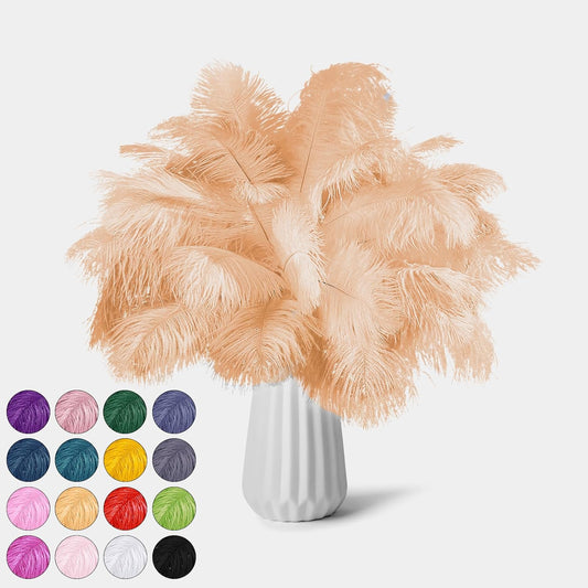 NEWONG 30pcs Champagne Ostrich Feathers Natural Bulk 8-10inch(20-25cm) Vase Craft Wedding Home Party Centerpieces Christmas Day Decoration