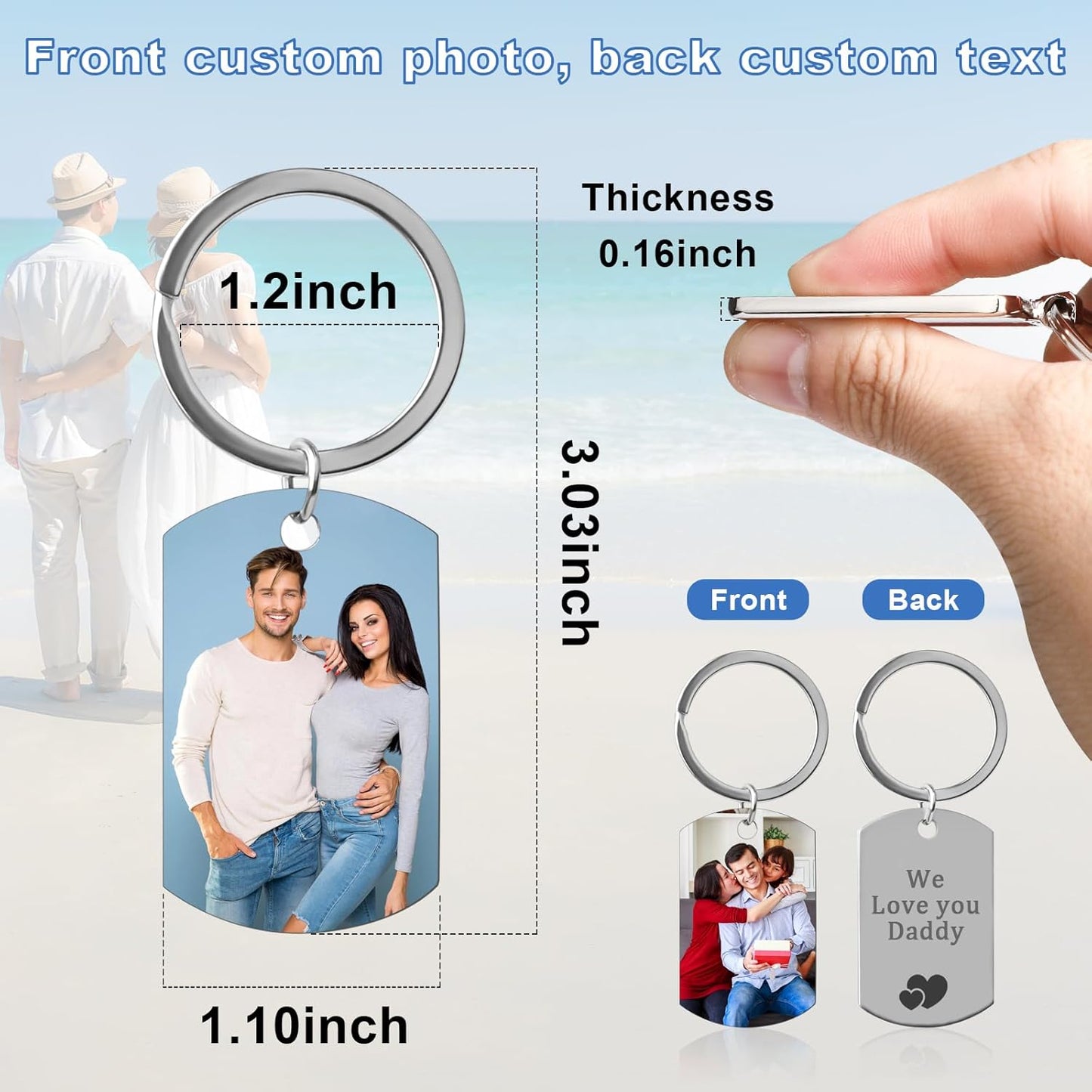 Double Side Custom Keychain with Picture Personalized Engraving Photo Text Customized Gifts for Men Women