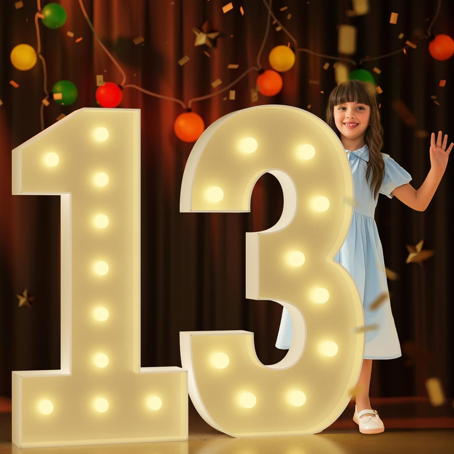 Marquee Numbers 4 Feet Tall Large Light Up Numbers 13th 13 Year Old Thirteen Birthday Decorations Girl Boy Big Yellow Light Outdoor Anniversary Decorations Balloon Arch Kit Party Backdrop 13