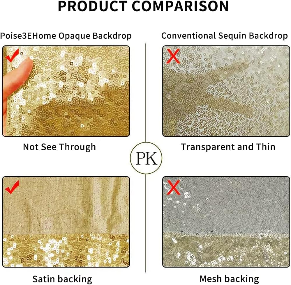 Poise3EHome 8Ft x 10Ft Gold Sequin Backdrop, Glitter Thick Satin Sequin Background Drapes,Sequence Xmas Thanksgiving Backdrop for Wedding Party Holiday Festival Decor