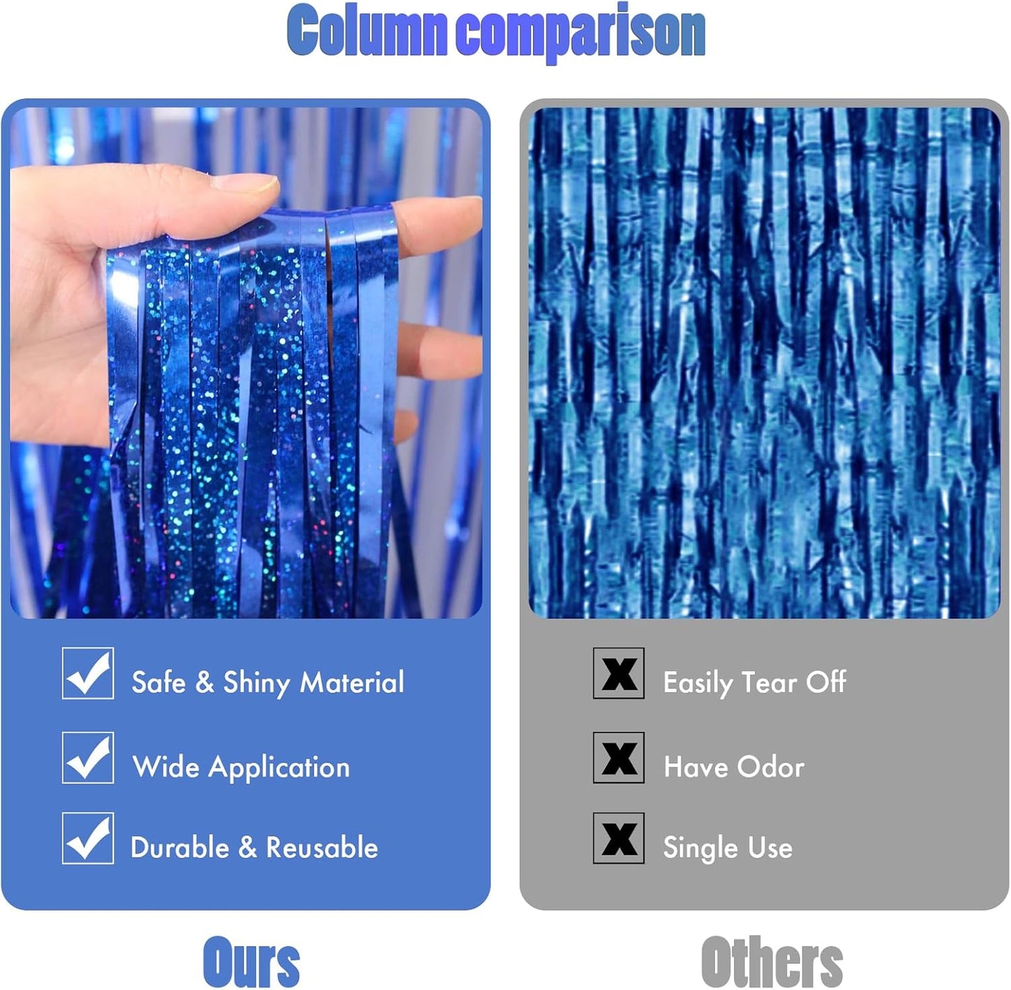 CANREVEL 2 Pack 3.3x8.2 Feet Blue Foil Fringe Backdrop Curtains, Glitter Tinsel Streamers Birthday Party Decorations, Fringe Backdrop for Birthday Baby Shower Mermaid Under The Sea Ocean Frozen Party
