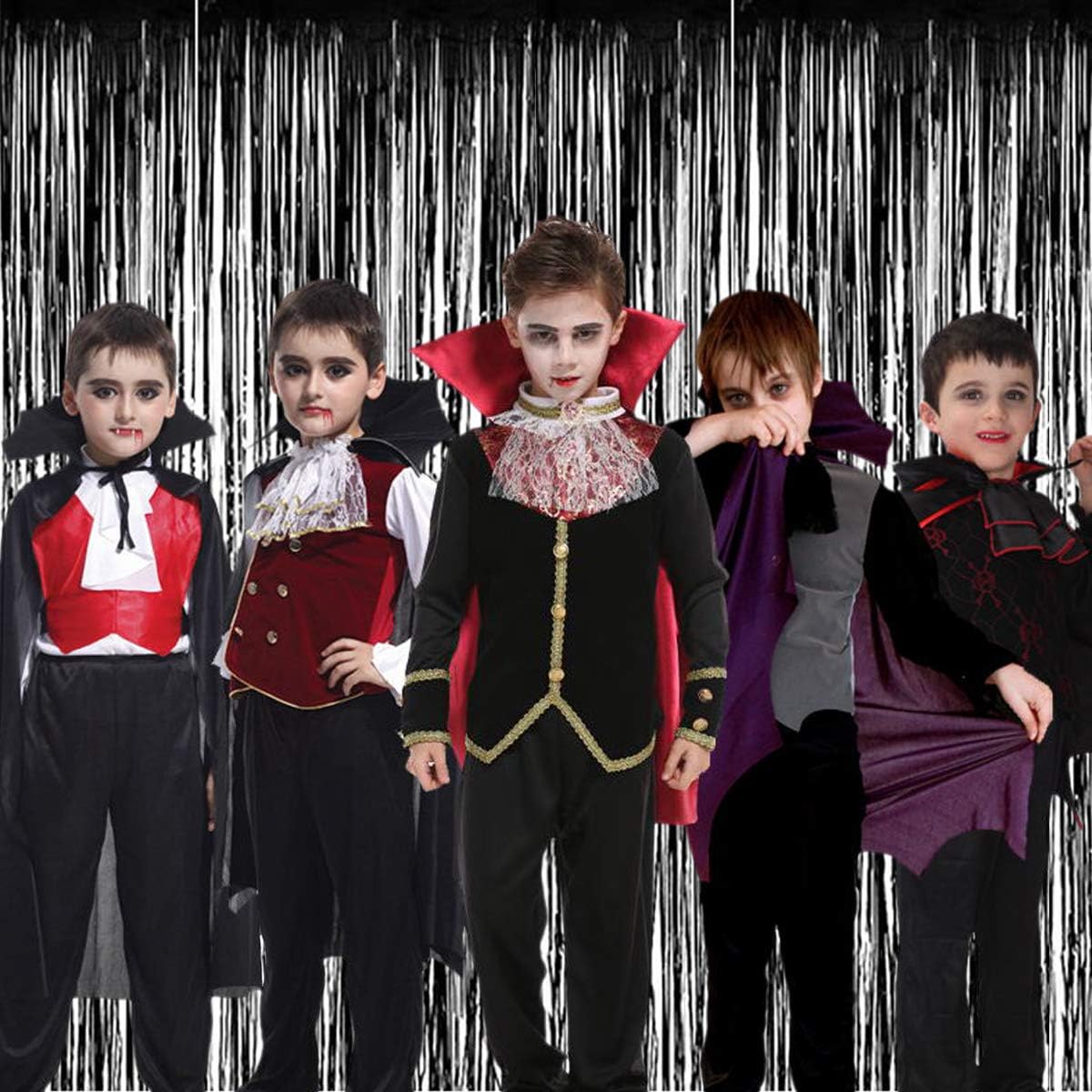 BTSD-home 4 Pack Black Foil Fringe Curtain Backdrop Metallic Photo Booth Backdrop Tinsel Curtains for Bachelorette Birthday Bridal Shower Party Decorations(3ft x 8ft)