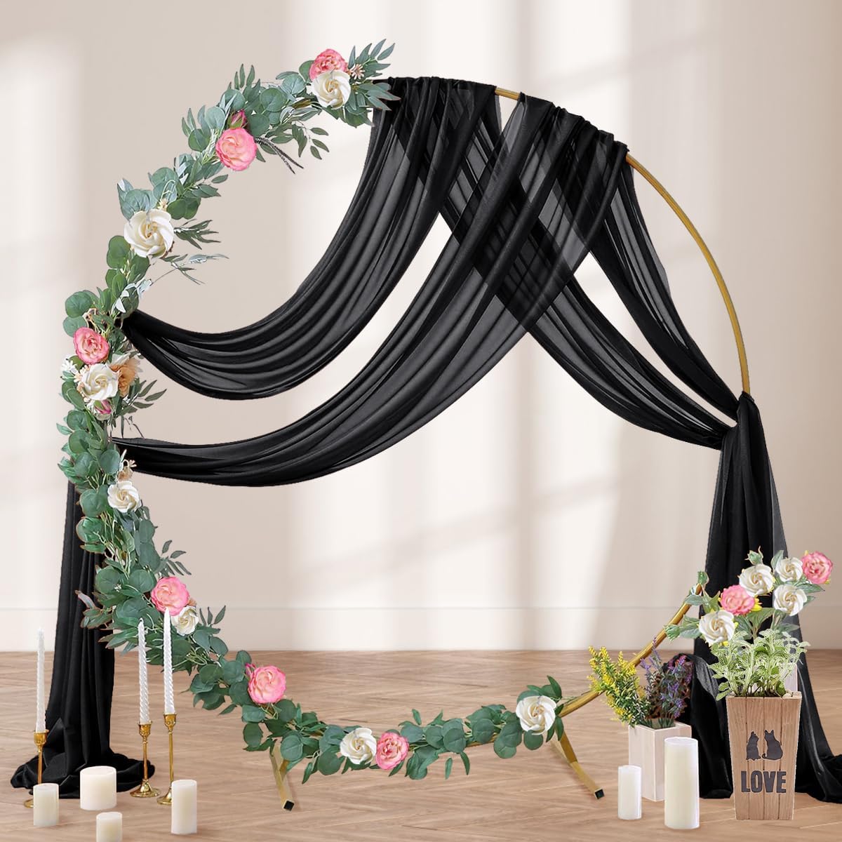 Black Wedding Arch Draping Fabric 29" x 20 FT Black Drapes for Backdrop Sheer Curtains Wedding Drapes for Romantic Bridal Baby Shower Decorations Ceremony Birthday Party Fall Outdoor Events
