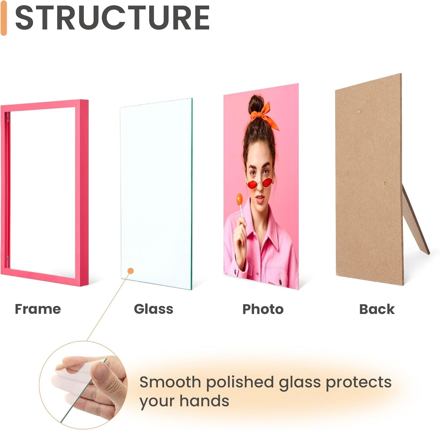 upsimples 5x7 Picture Frame Set of 3, Made of High Definition Glass for 5 x 7, Wall and Tabletop Display Thin Border Photo Frames for Home Decor, Pink