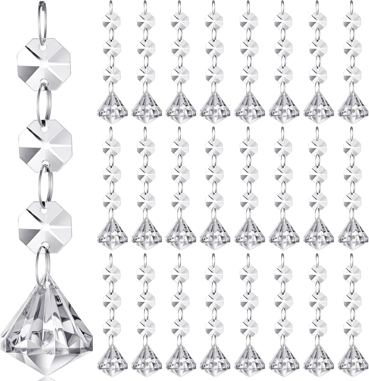 Nuenen 100 Pcs Hanging Crystals for Centerpieces Acrylic Chandelier Garland Beads Strands Prism Decorations Clear Teardrop Chandelier Crystals Pendant Wedding Home Garden Outdoor Ornaments(Diamond)
