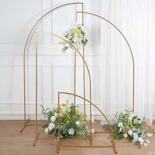 Tableclothsfactory Set of 4 | Gold Metal Wedding Arch Chiara Backdrop Stand, Half Moon Floral Frame Arbor Display - 2.5ft,5ft,6ft,6.5ft
