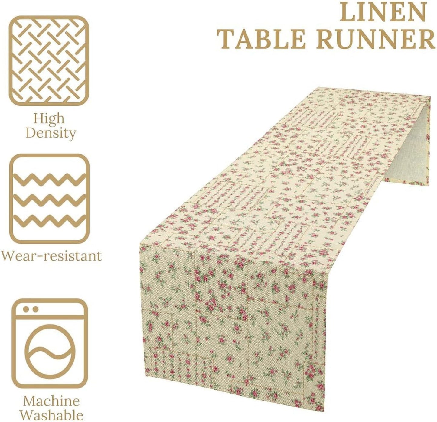 Floral Table Runner, Watercolor Rose Flower Kitchen Table Decoration Vintage Spring Home Tablecloth for Birthday Party Picnic Decoration 13x36 Inch 1PCS