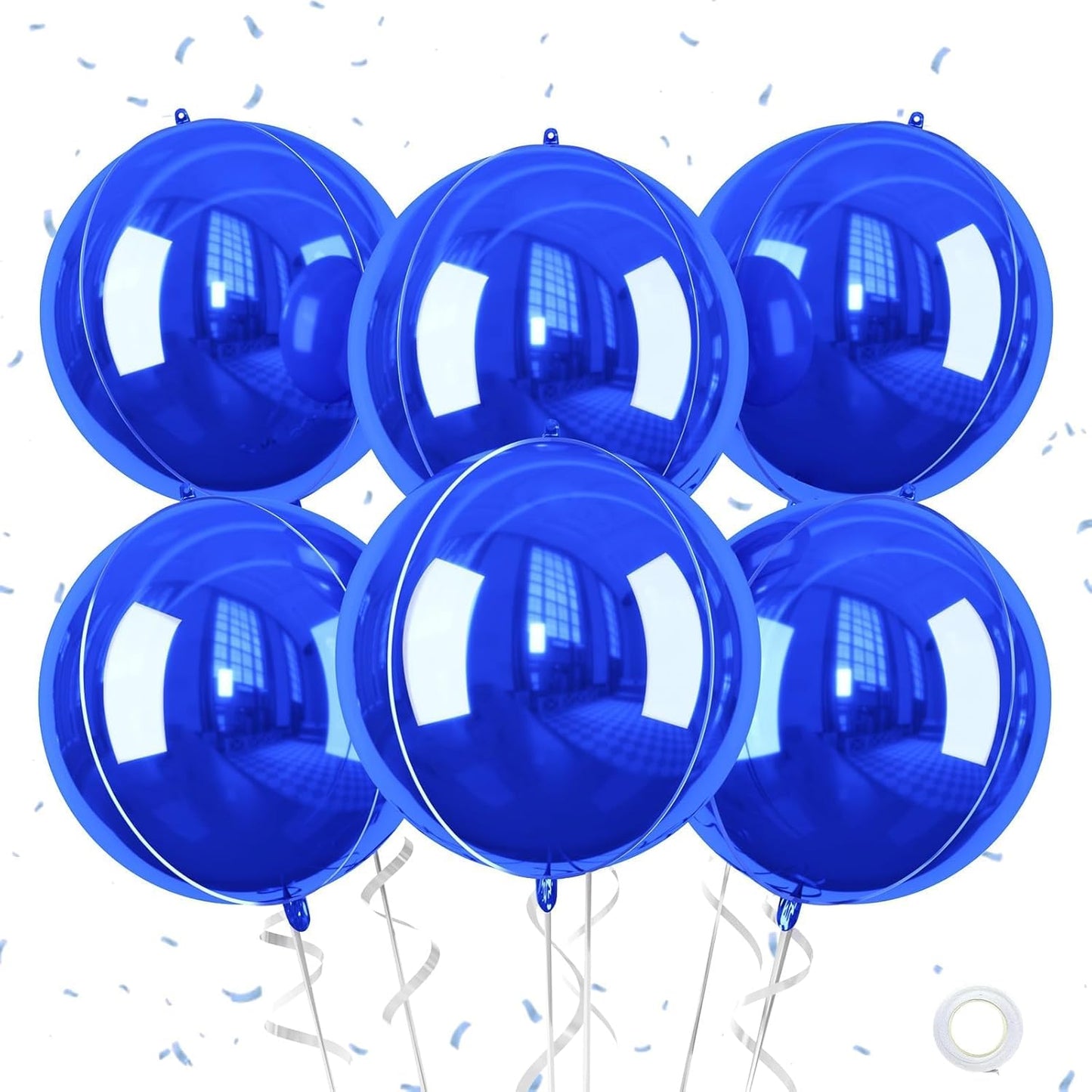 Giant 4D Foil Balloons, 6Pcs Large Metallic Royal Blue Round Balloons, 22 Inch Big Round Foil Balloon for Blue Sea Birthday Party Baby Shower Wedding Decorations