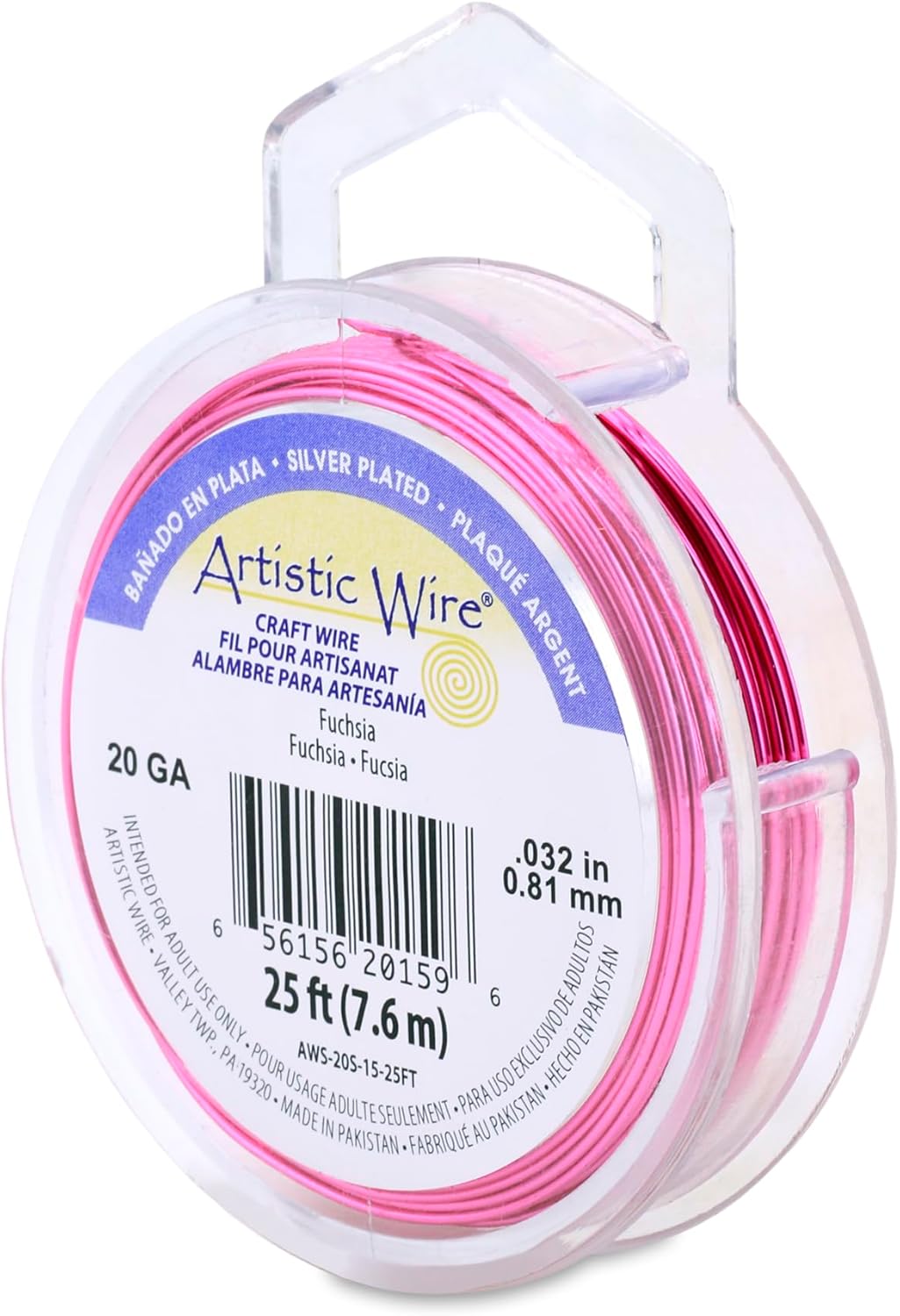 Artistic Wire, 20 Gauge Silver Plated Tarnish Resistant Colored Copper Craft Wire, Fuchsia 25 ft