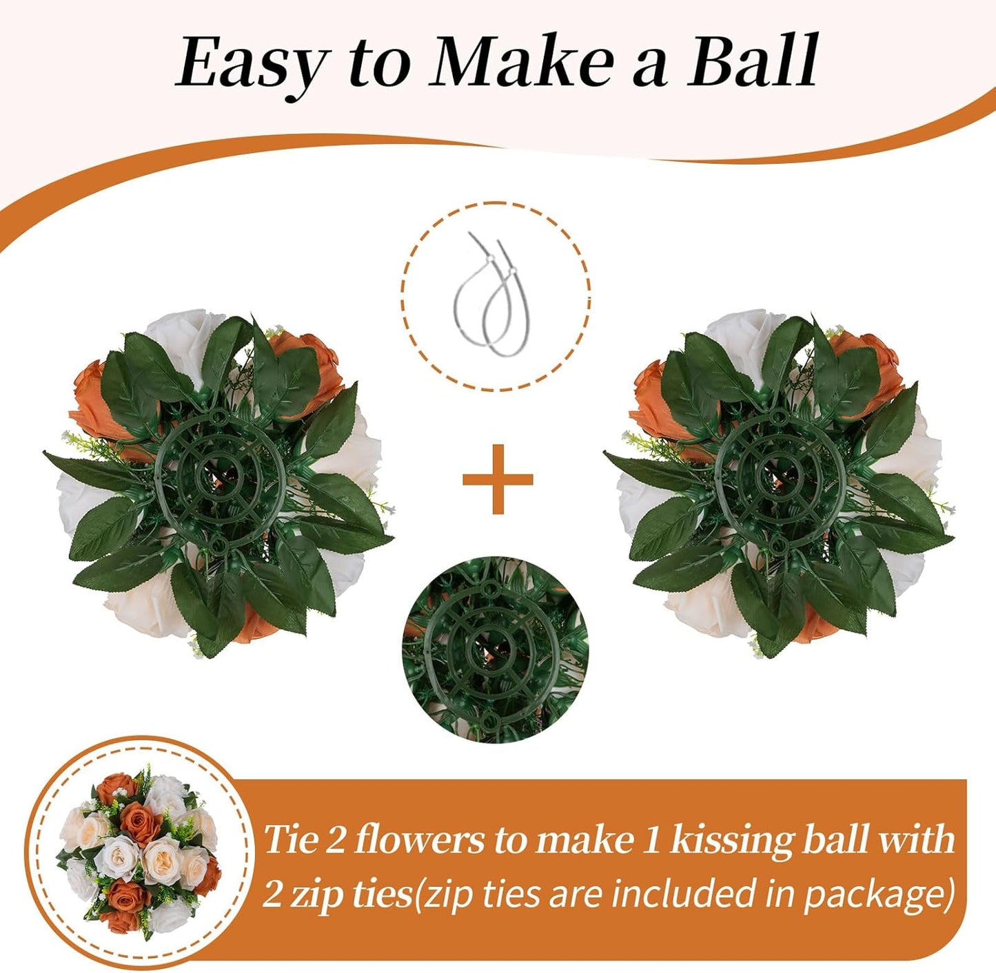 BLOSMON Flower Balls Wedding Centerpieces: 10 Pcs Terracotta Fake Rose Kissing Balls Table Decor - Fall Artificial Silk Bouquet with Base Floral Arrangements Home Party Room DIY Decorations