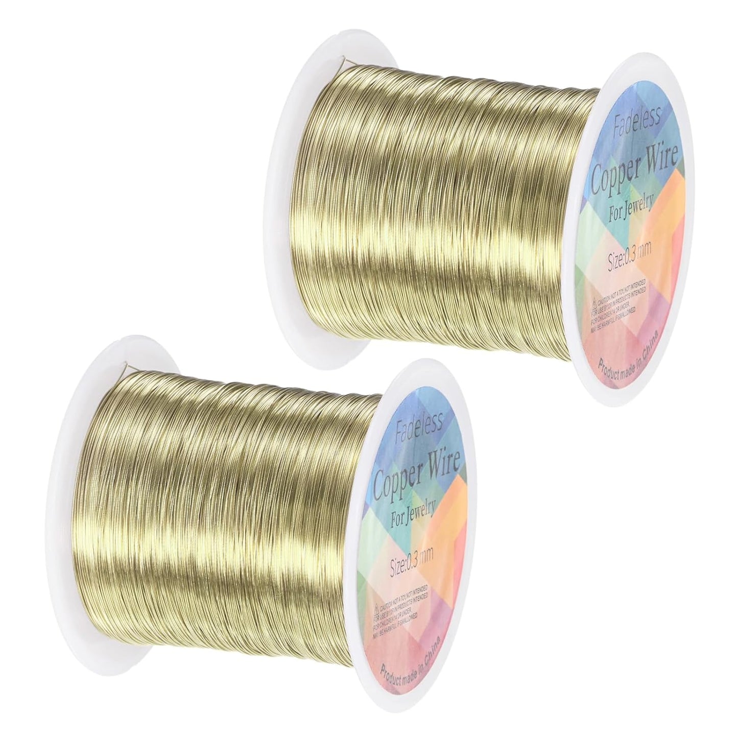 2-Rolls 0.3mm Jewelry Wire, 28 Gauge 328FT Craft Wire Copper Beading Wire for Jewelry Making/Planting/Weaving/DIY Crafting, Soft Metal Wires [100M, Light Golden]