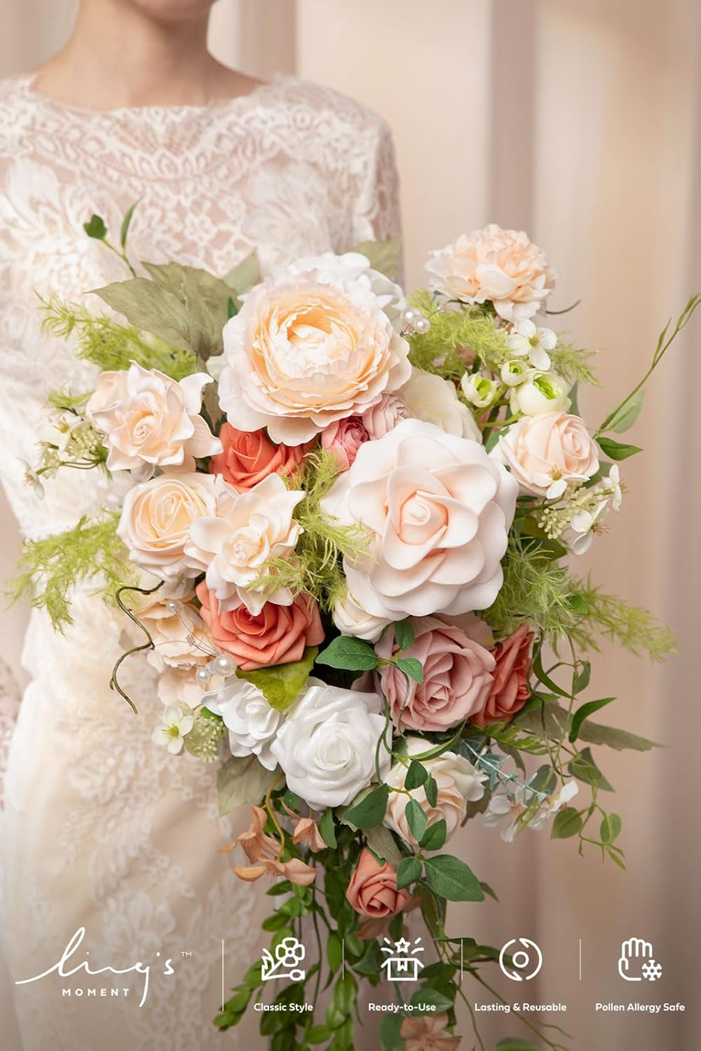 Ling's moment Pink Bride Bouquet - 15 Inch Wedding Blush Garden Artificial Flowers for Bride