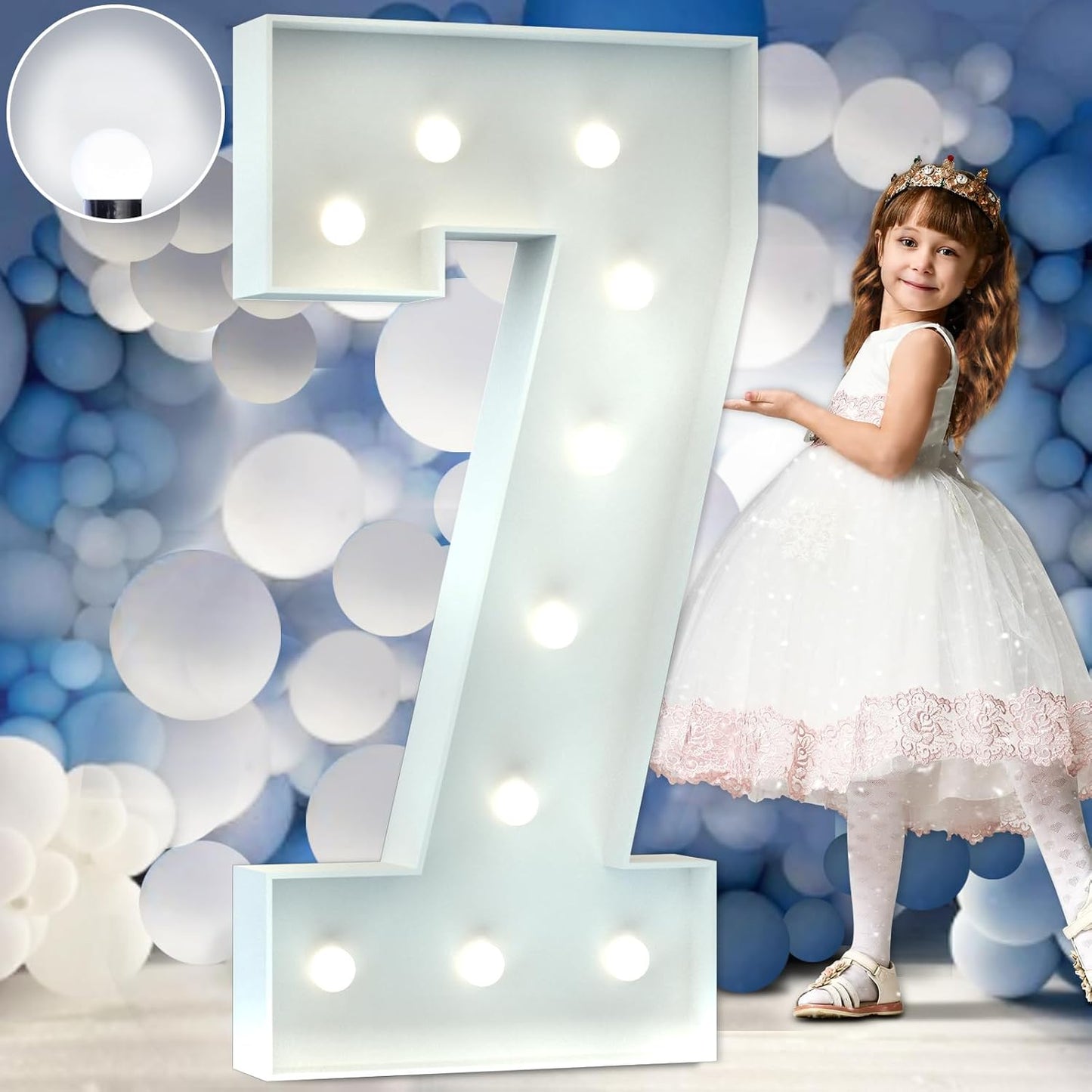 Marquee Numbers 4 Feet Tall Big Light Up Numbers 7th 17th 70th Happy Birthday Decorations Girl Boy White Anniversary Party Decor Large Cardboard Prop Backdrop Sign 7