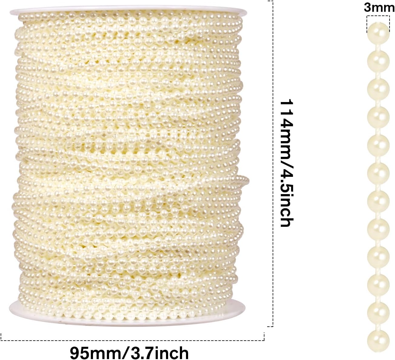 [295Feet] Pearl Beads Garland, 3MM 98 Yards Faux Pearl Beads String Roll Bulk for DIY Craft Wedding Party Christmas Tree Decoration