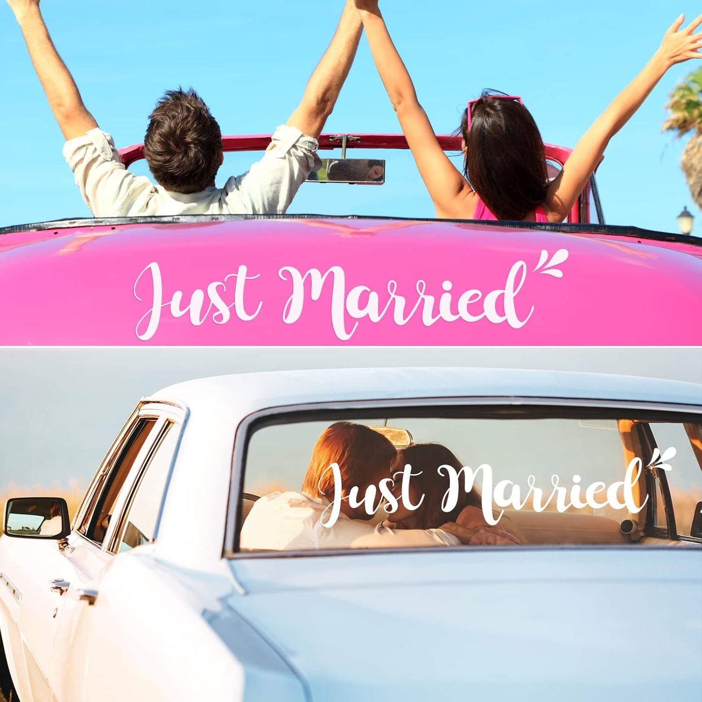 Tallew 4 Sets Just Married Car Decorations Ornate Magnets 12 x 7.5, Wedding Day Car Window Decals 5.1 x 22.4, Just Married Sign Banner Decorations for Honeymoon Wedding