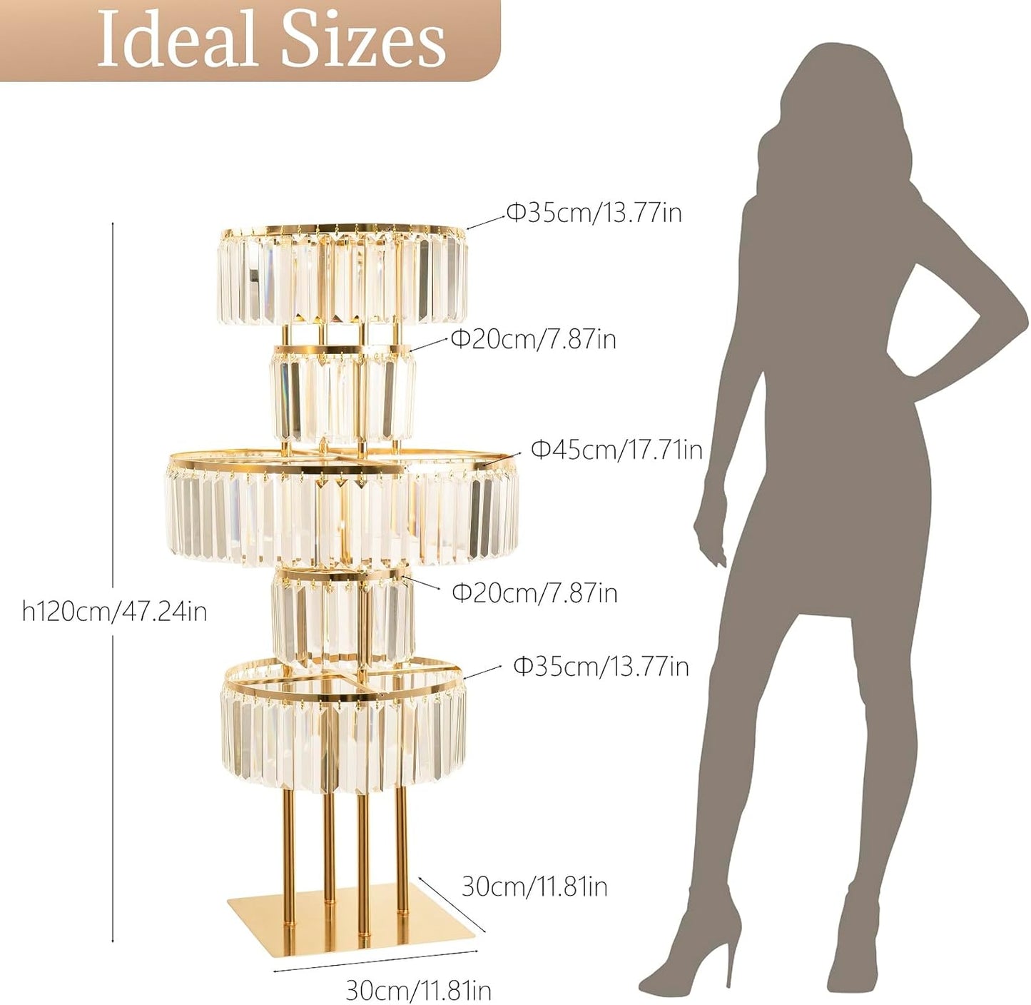 Gold Crystal Vases for Centerpieces, 47.2in Metal Pedestal Stands for Table Chandelier Centerpiece Wedding, 5 Tier Round Flower Stand for Wedding Reception Birthday Party Events Home Decor